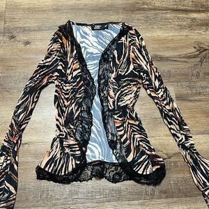 Tiger Mist Black, Tan & Cream Animal-Print Lace Cardigan